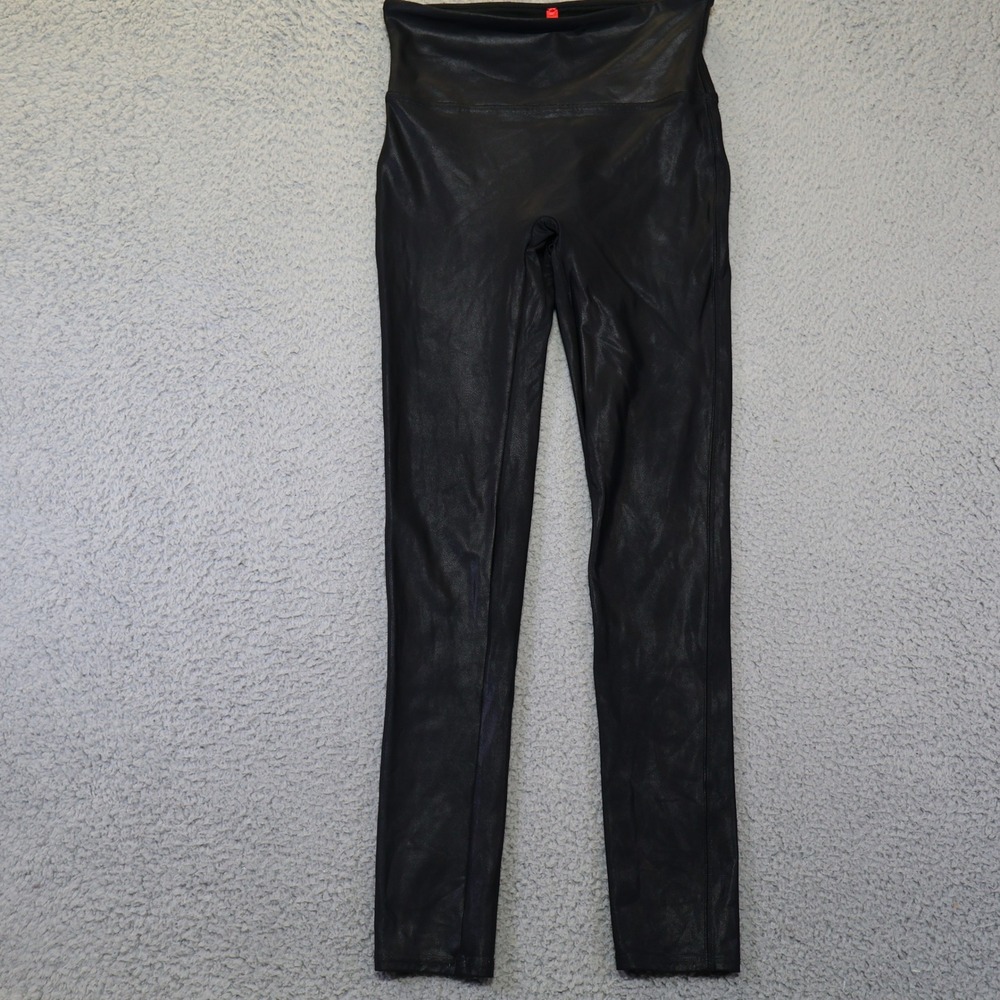 Spanx Faux Leather Leggings Black High Waist Small S/P Crackle Finish Leggings